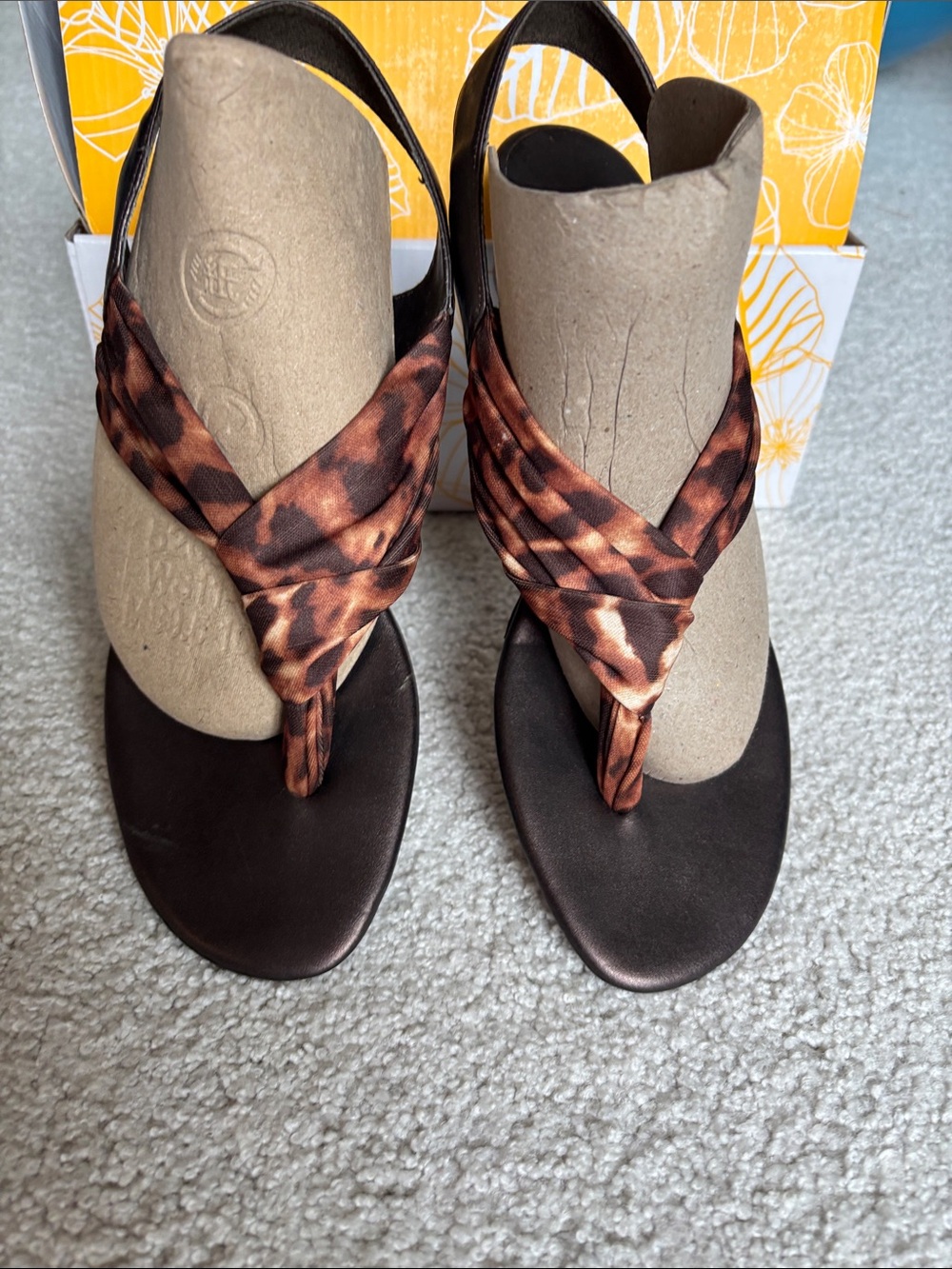 Impo Brown Leopard-Print Crisscross Toe-Post Sandals